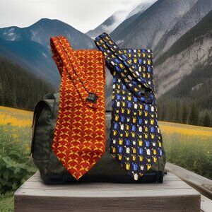 Set Of 2 Zachary Wyatt Silk Ties W/ Blue-Water Cans & W/ Rust /Gold Leaping Deer